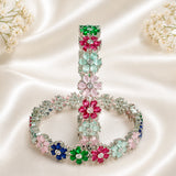Multi flower rodium plated AD kada