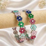 Multi flower rodium plated AD kada