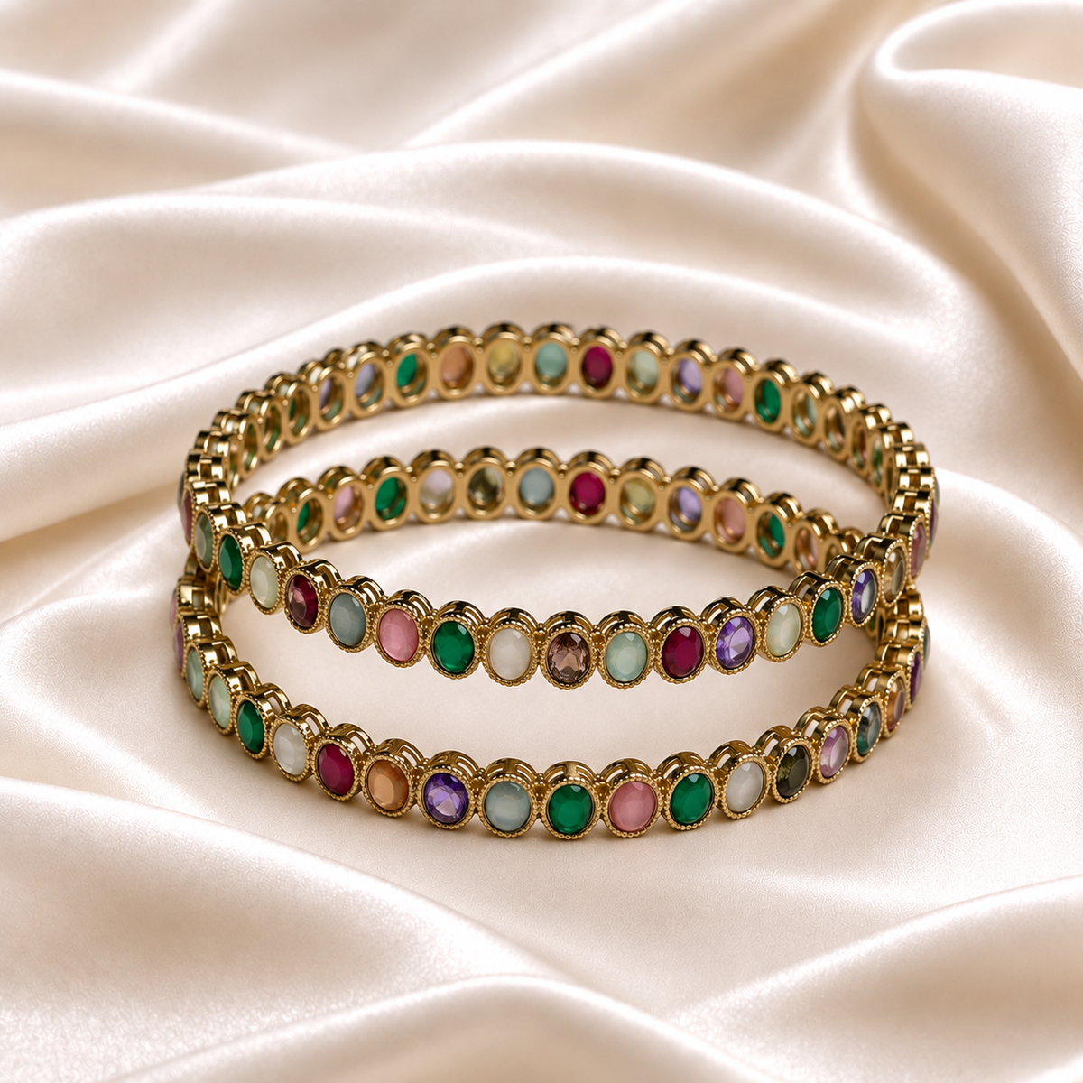 Oval Stone Line Bangles