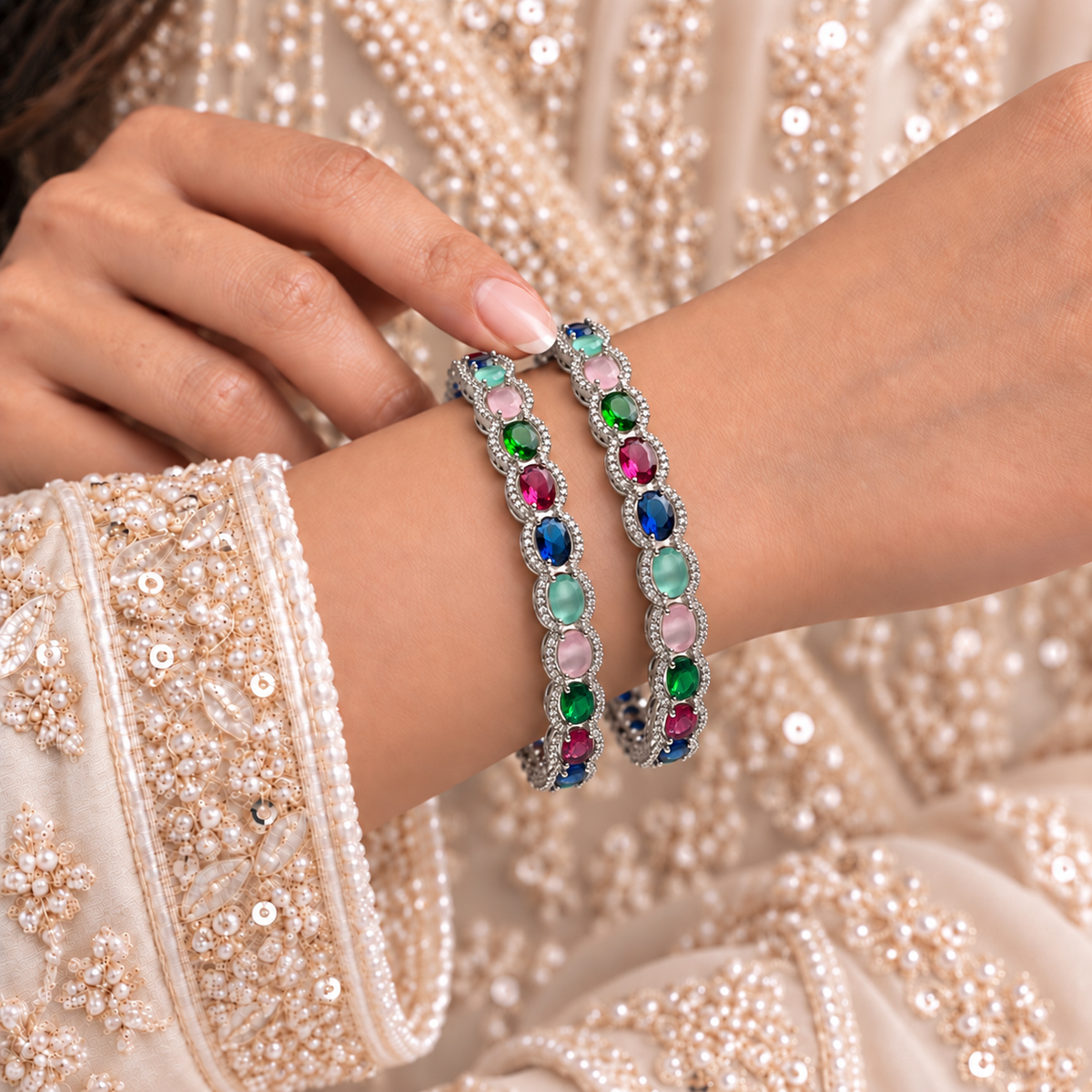 Oval Shape Ad Stone With Oval Frame Kada