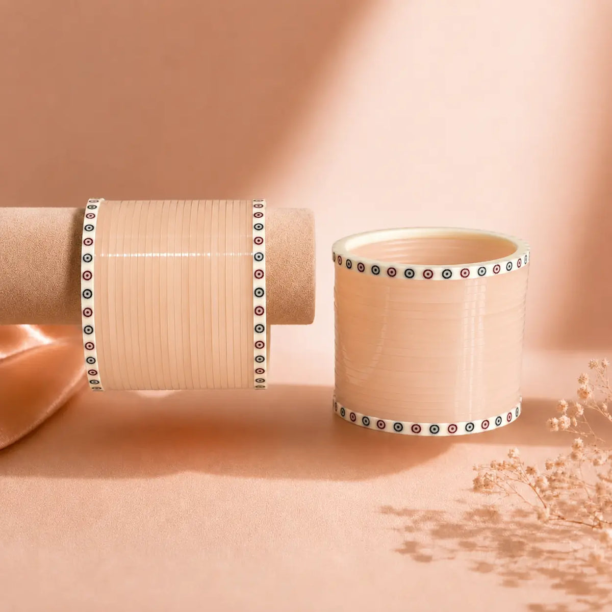 Peach Super Soft Pola Basic Bridal Chura with Evil Eye Dot