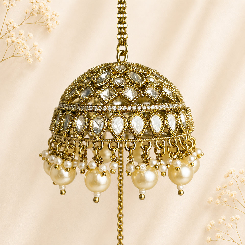 Polki Kundan Drop-Square Design with Hanging Pearl Bridal Kalira