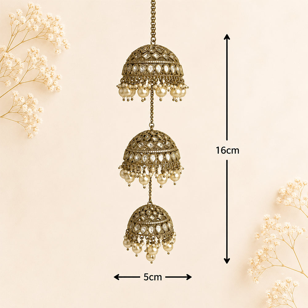 Polki Kundan Drop-Square Design with Hanging Pearl Bridal Kalira