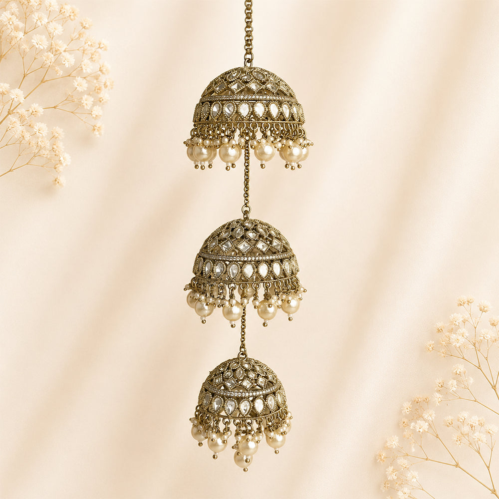 Polki Kundan Drop-Square Design with Hanging Pearl Bridal Kalira