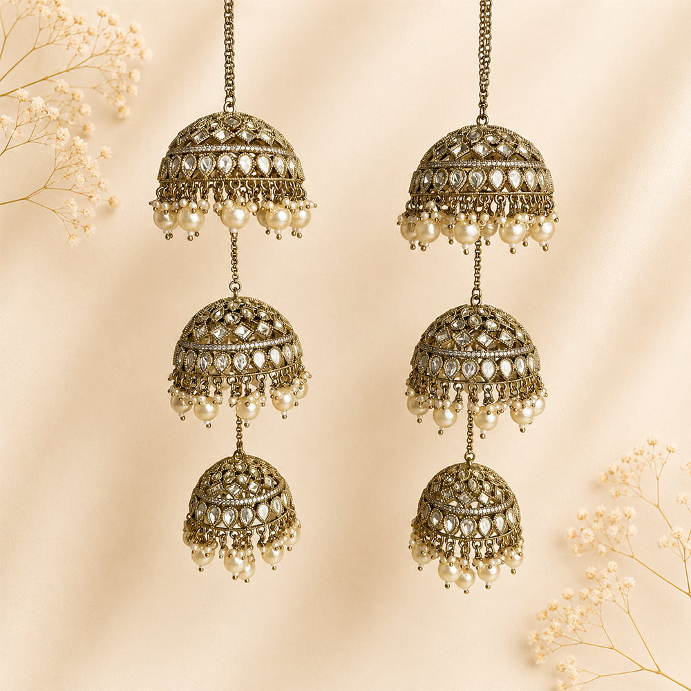 Polki Kundan Drop-Square Design with Hanging Pearl Bridal Kalira