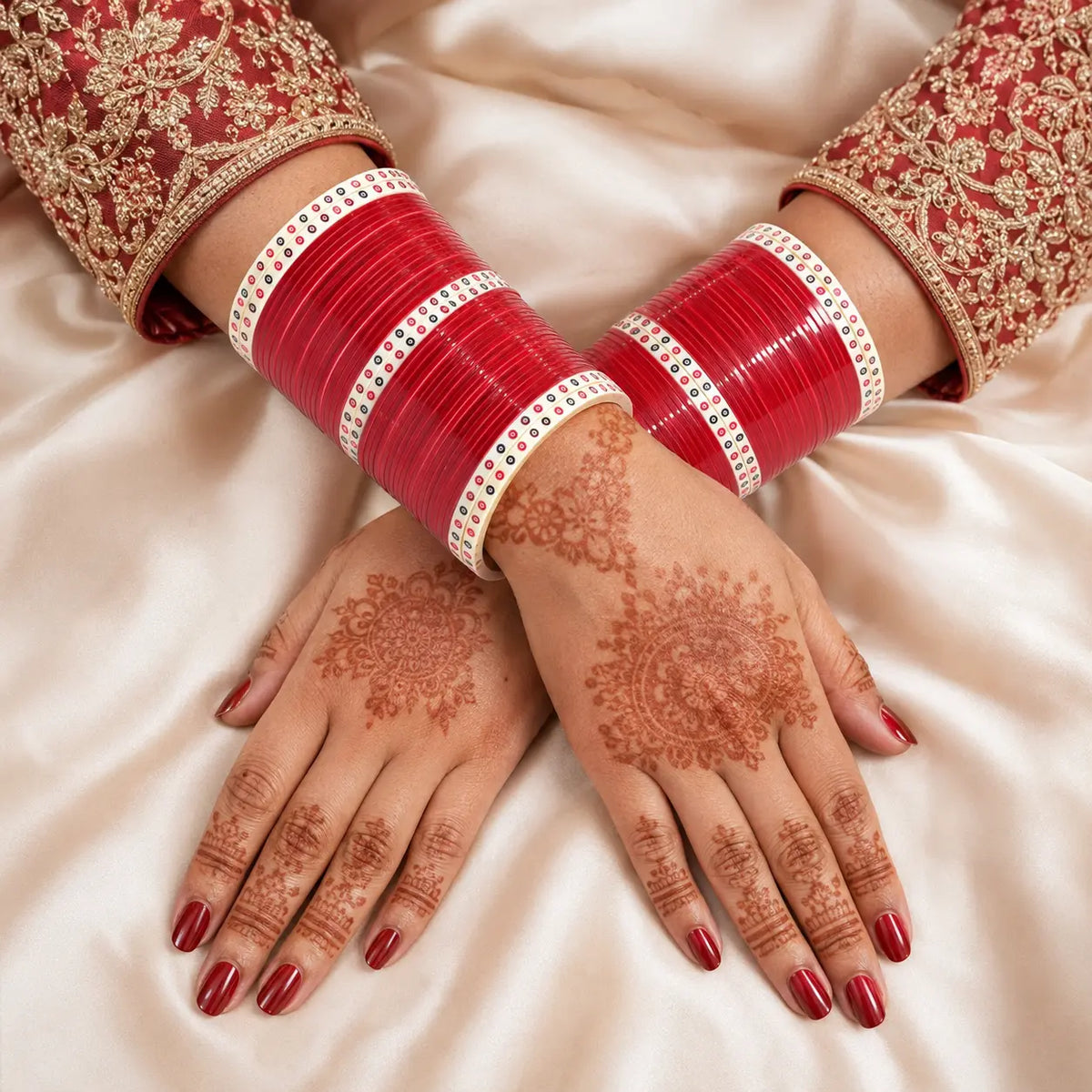 Red Pearl Shell Basic Bridal Chura with Evil Eye Dot
