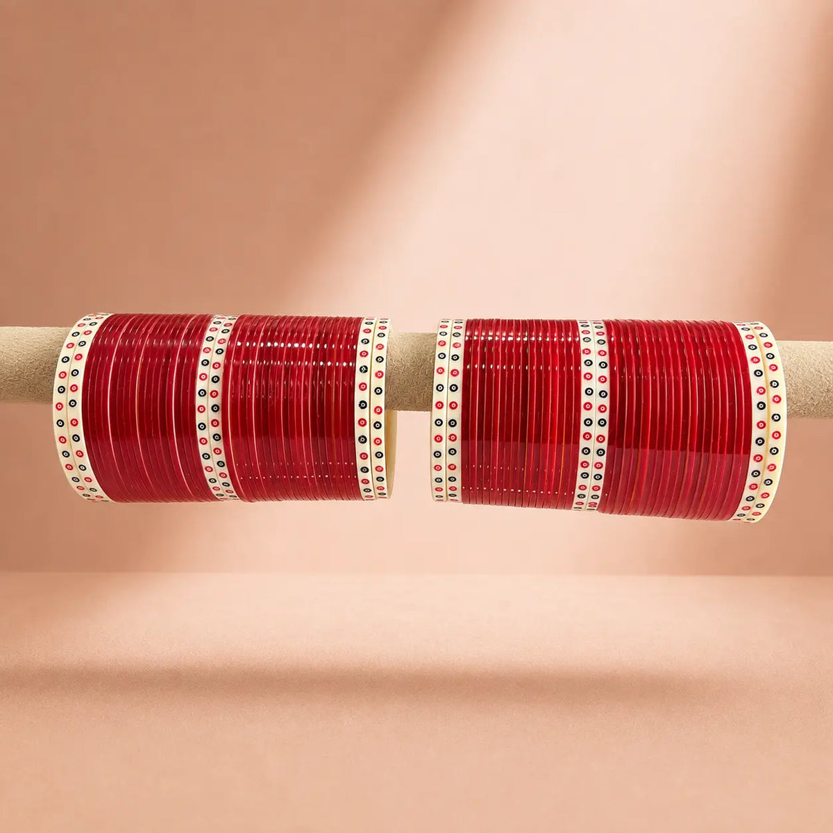 Red Pearl Shell Basic Bridal Chura with Evil Eye Dot