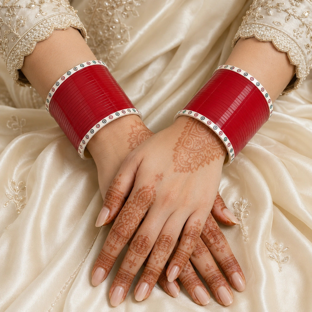 Red Soft Pola Basic Bridal Chura with Evil Eye Dot