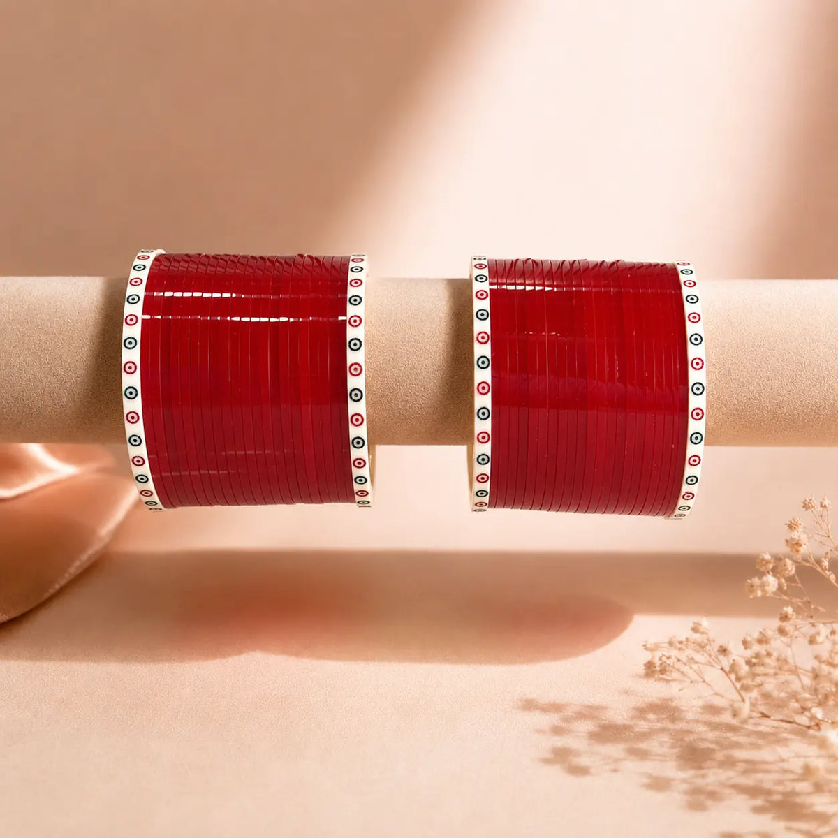 Red Soft Pola Basic Bridal Chura with Evil Eye Dot