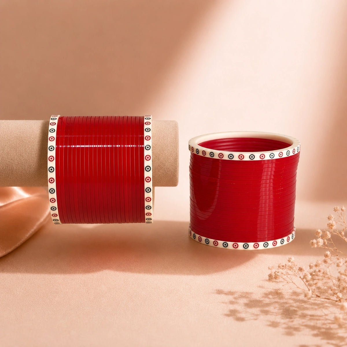 Red Soft Pola Basic Bridal Chura with Evil Eye Dot