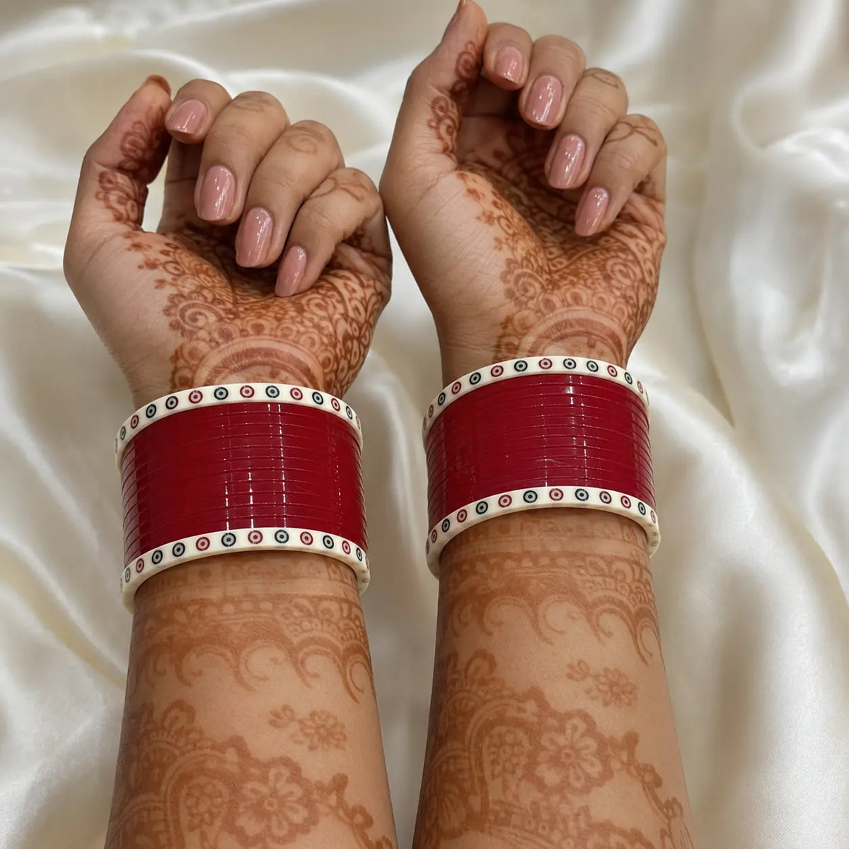 Red Super Soft Pola Basic Bridal Chura with Evil Eye Dot (Short)