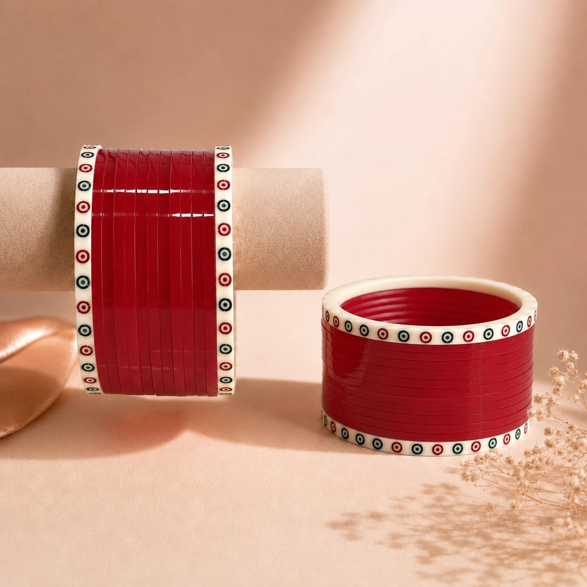 Red Super Soft Pola Basic Bridal Chura with Evil Eye Dot (Short)