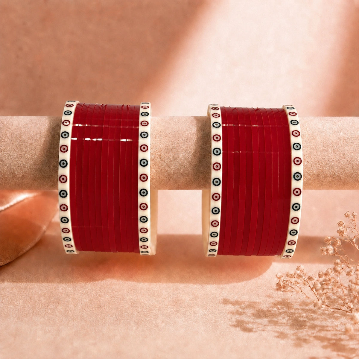 Red Super Soft Pola Basic Bridal Chura with Evil Eye Dot (Short)