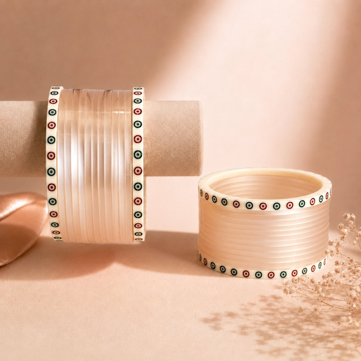 Rose Gold Soft Pola Basic Bridal Chura with Evil Eye Dot (Short)