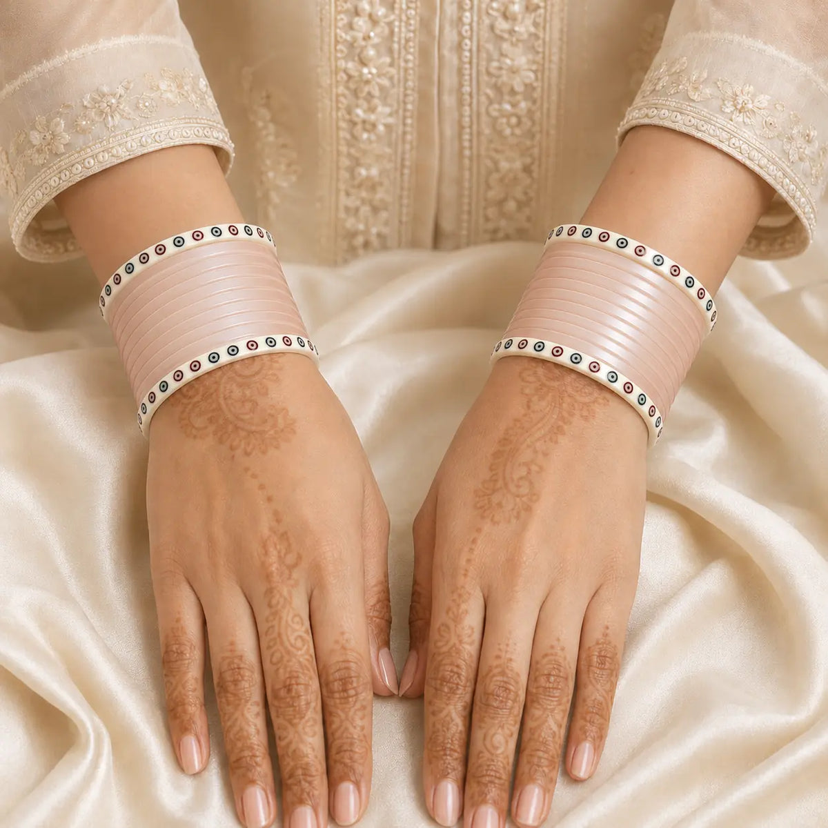Rose Gold Super Soft Pola Basic Bridal Chura with Evil Eye Dot (Short)
