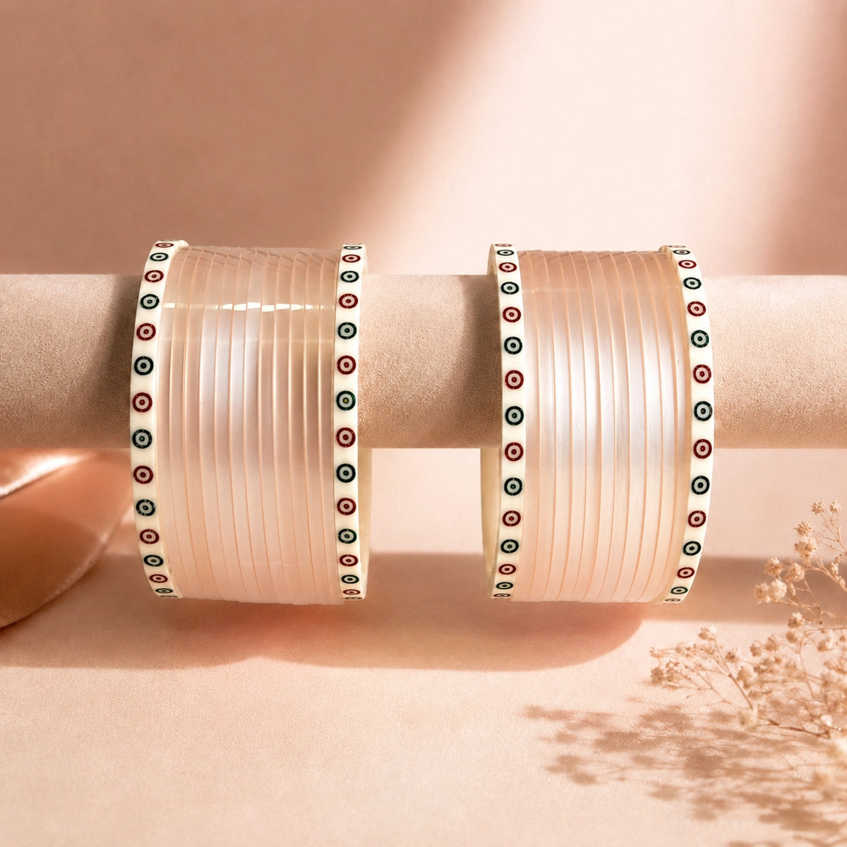 Rose Gold Super Soft Pola Basic Bridal Chura with Evil Eye Dot (Short)