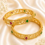 Ruby-emerald floral leaf mesh kada