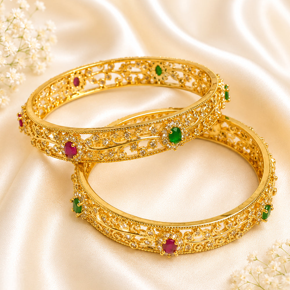 Ruby-emerald floral leaf mesh kada