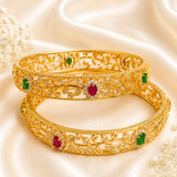 Ruby-emerald floral leaf mesh kada