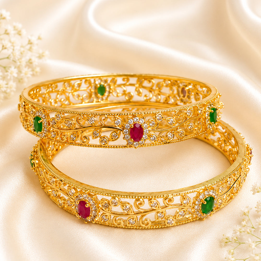 Ruby-emerald floral leaf mesh kada