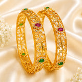 Ruby-emerald floral leaf mesh kada