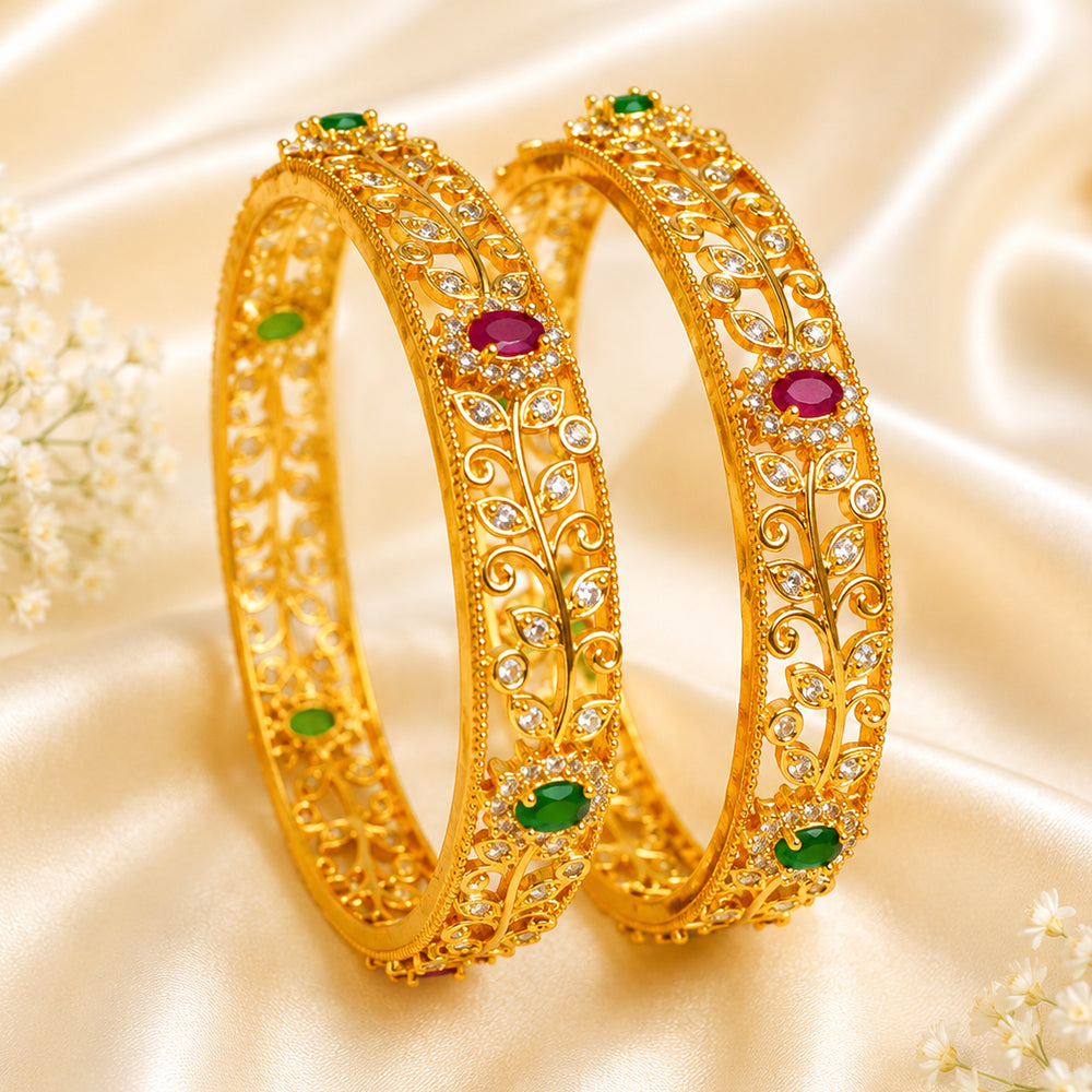 Ruby-emerald floral leaf mesh kada