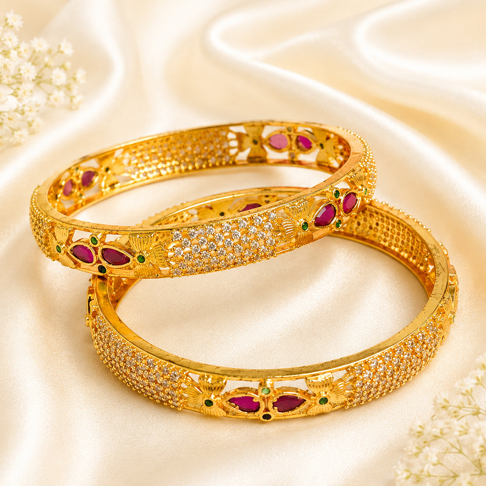 Ruby-emerald stone floral kada