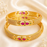 Ruby-emerald stone floral kada