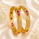 Ruby-emerald stone floral kada
