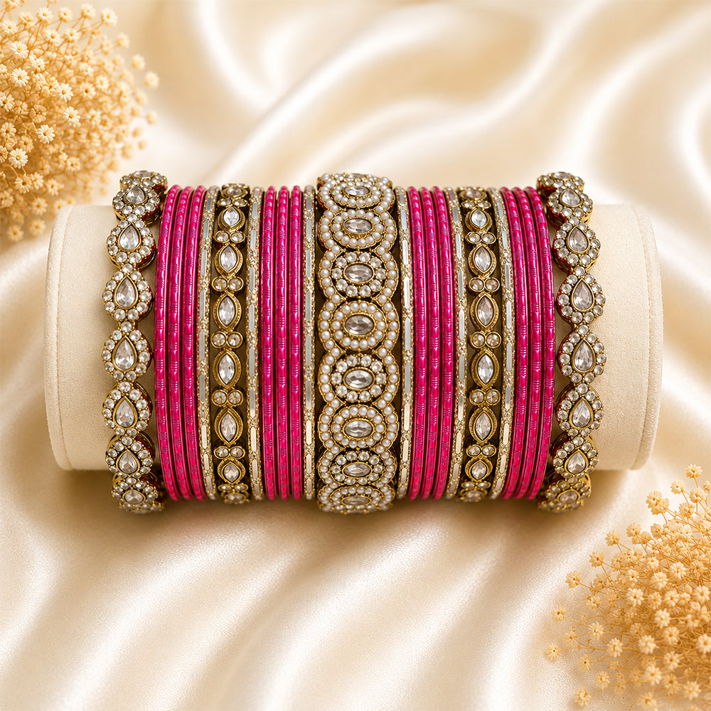 Pearl & Reverse Kada Bangle Set