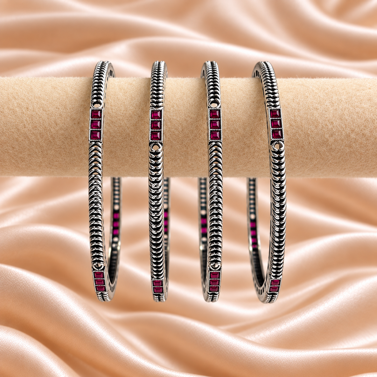 Twisted Square Stone Oxidised Bangles