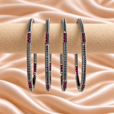 Twisted Square Stone Oxidised Bangles