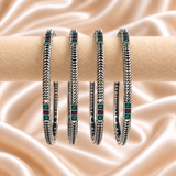 Twisted Square Stone Oxidised Bangles