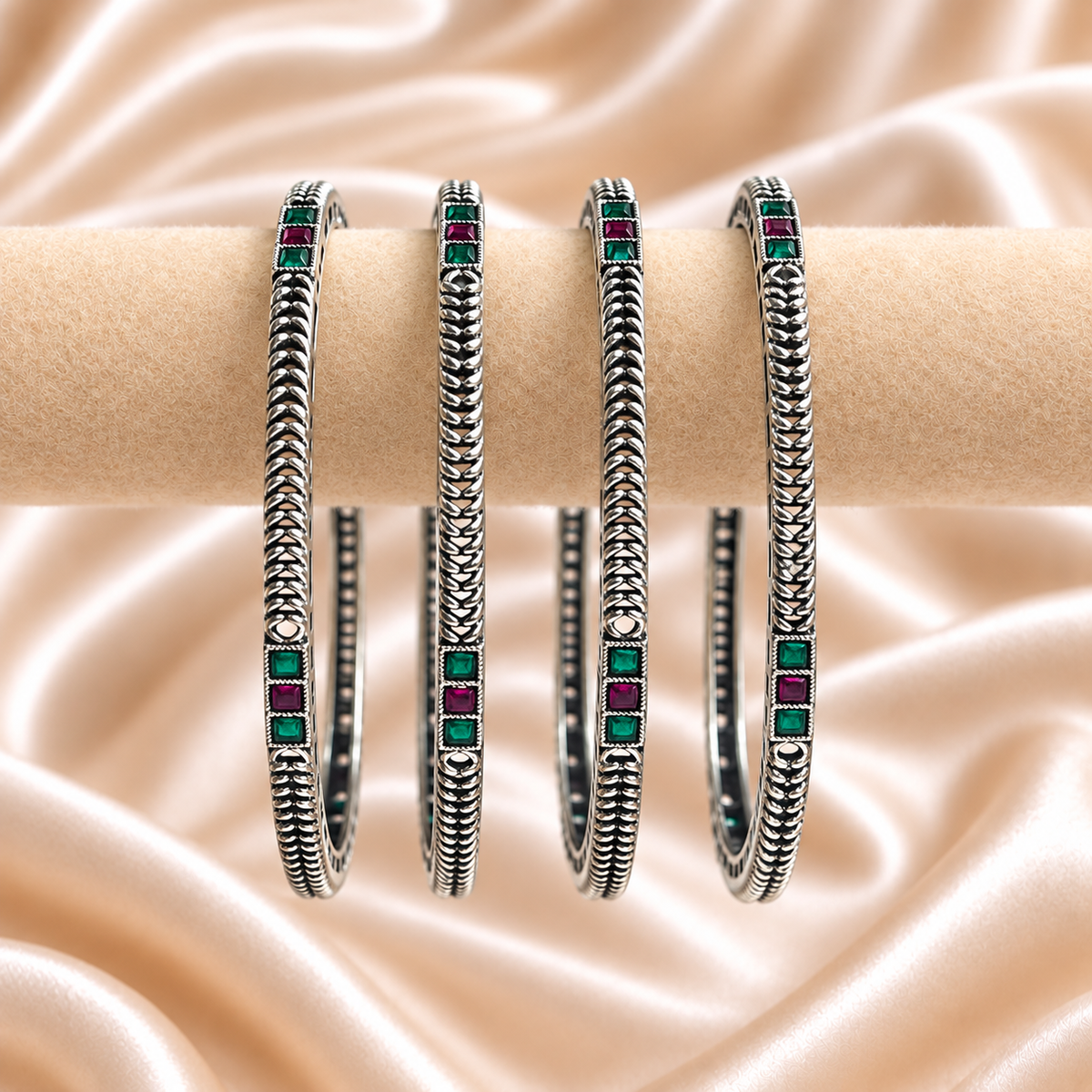 Twisted Square Stone Oxidised Bangles
