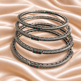 Twisted Square Stone Oxidised Bangles