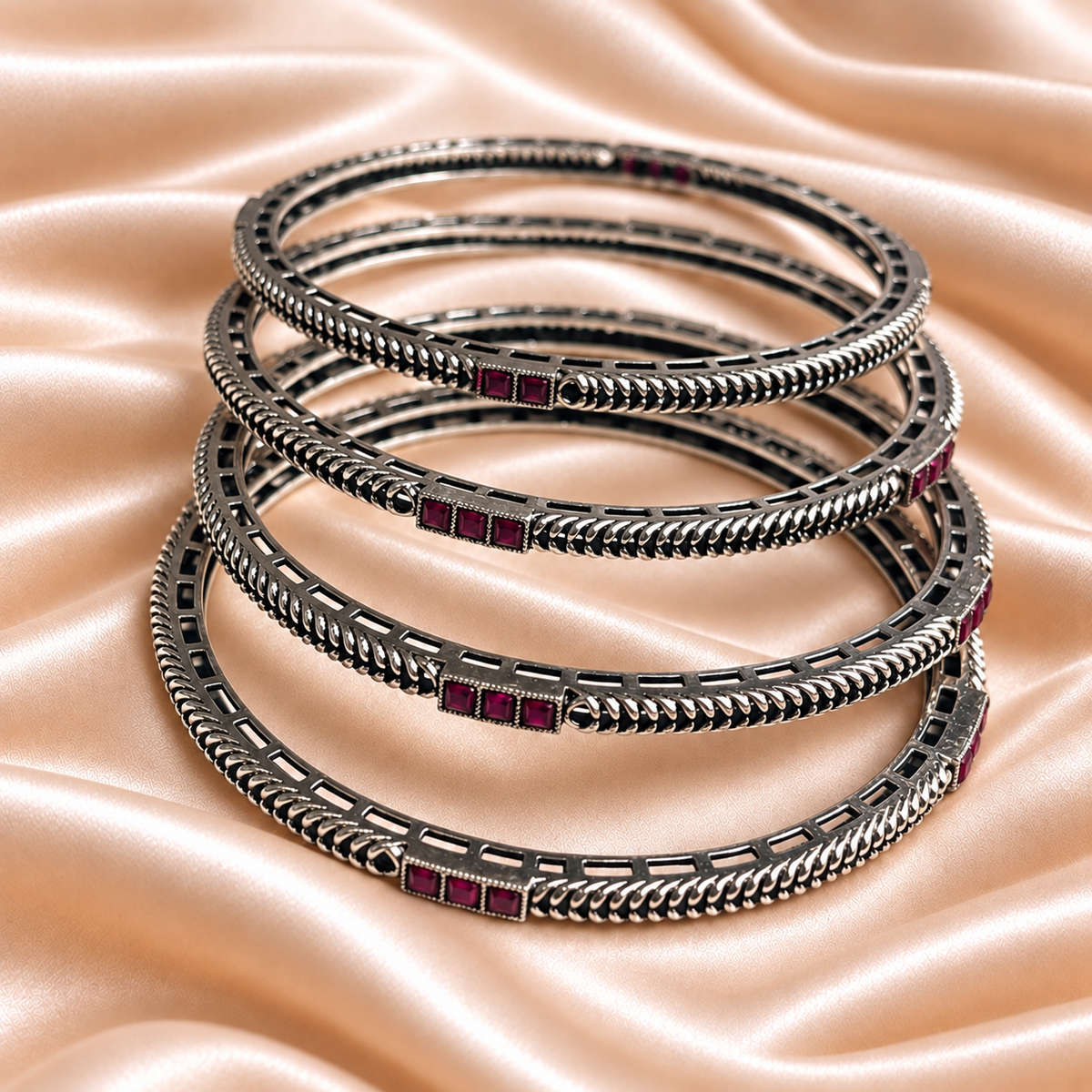 Twisted Square Stone Oxidised Bangles