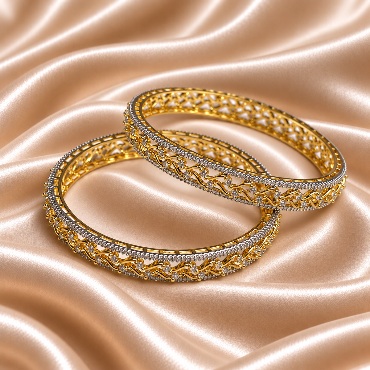 Two-Tone Leaf AD Stone Kada