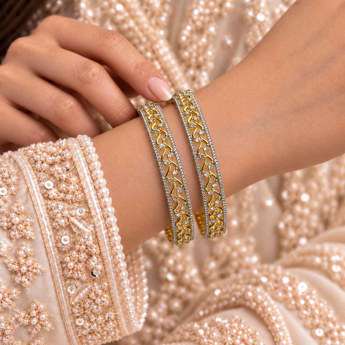 Two-Tone Leaf AD Stone Kada