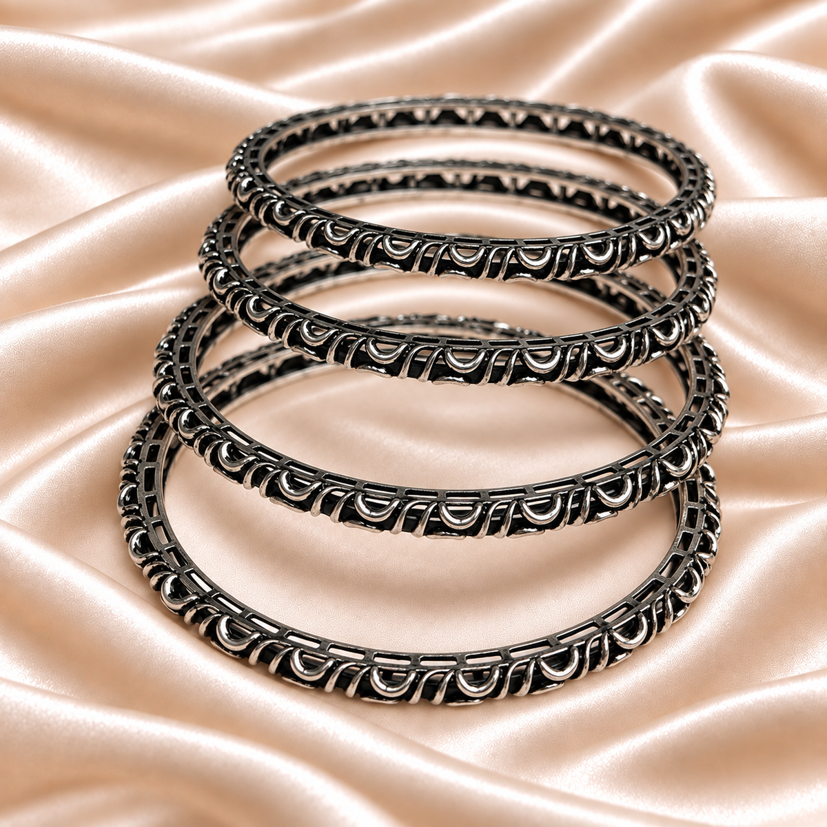 Wave Pattern Oxidised Bangles