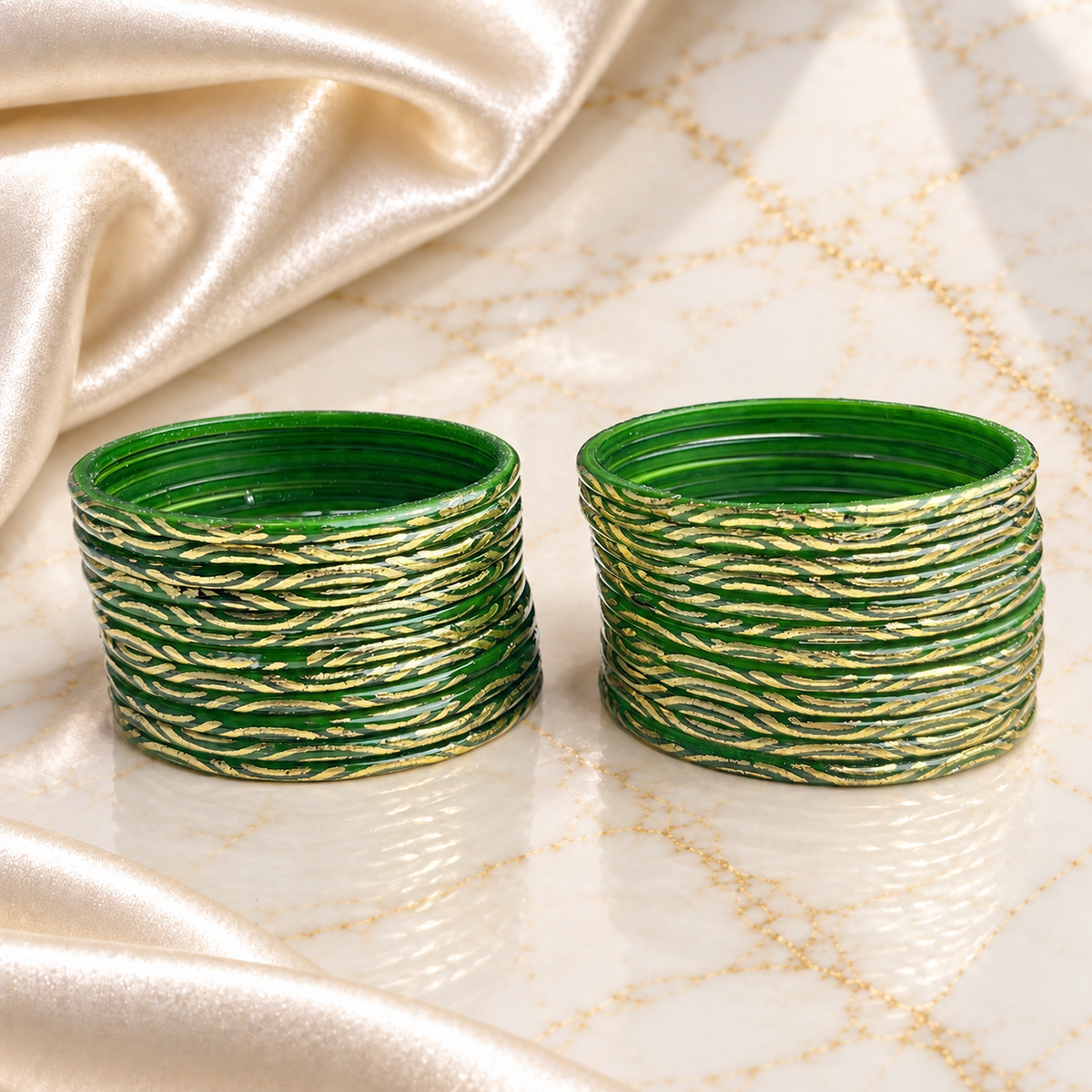 Wavy Gold Print Glass Bangles
