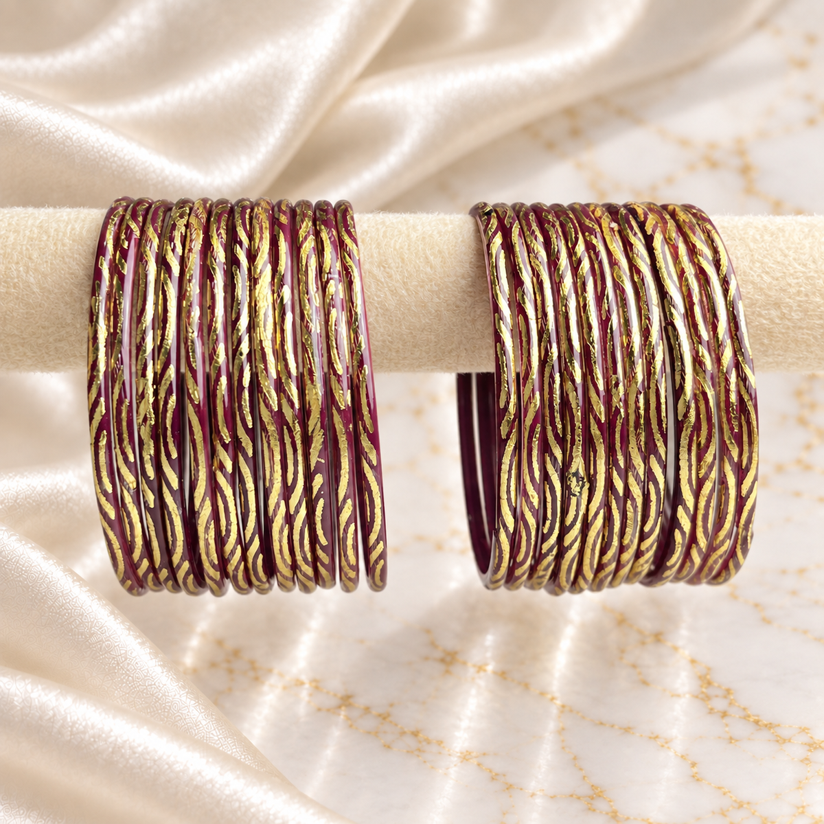Wavy Gold Print Glass Bangles
