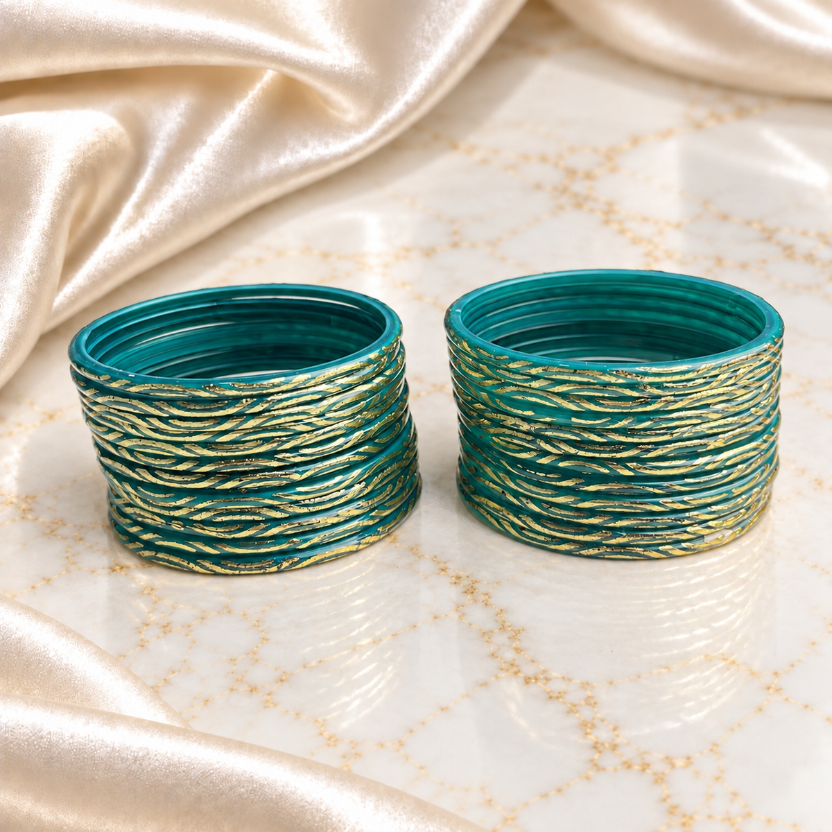 Wavy Gold Print Glass Bangles