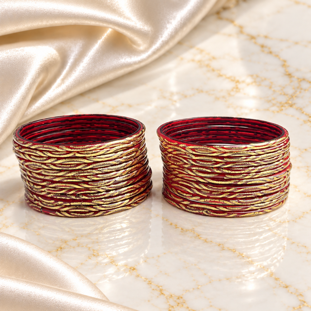 Wavy Gold Print Glass Bangles