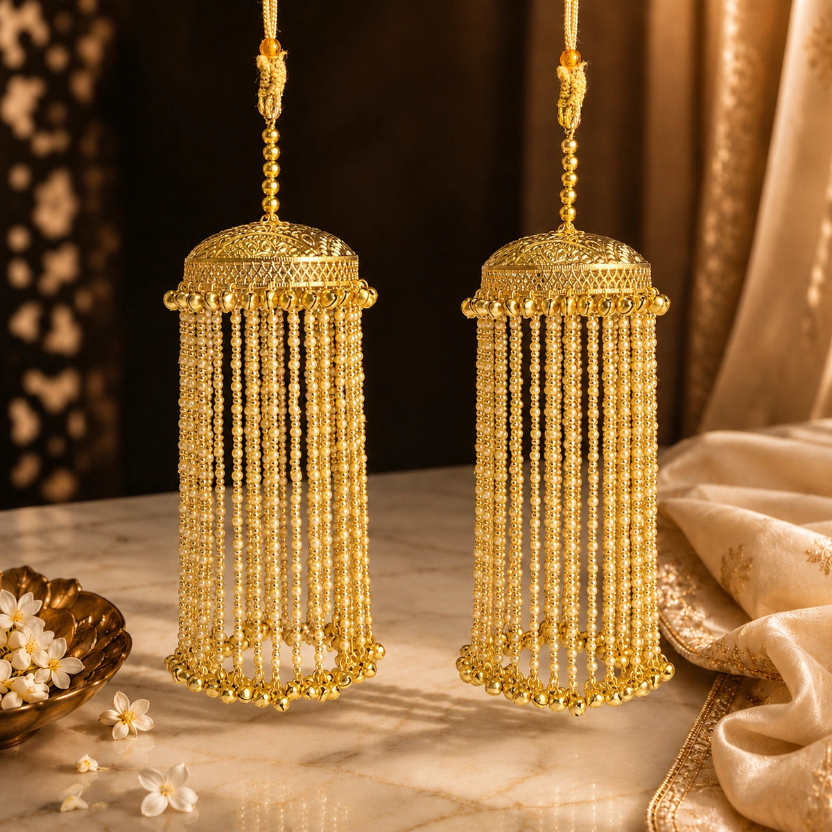 Shifa Golden Long Pear And Ghungroo Kalira