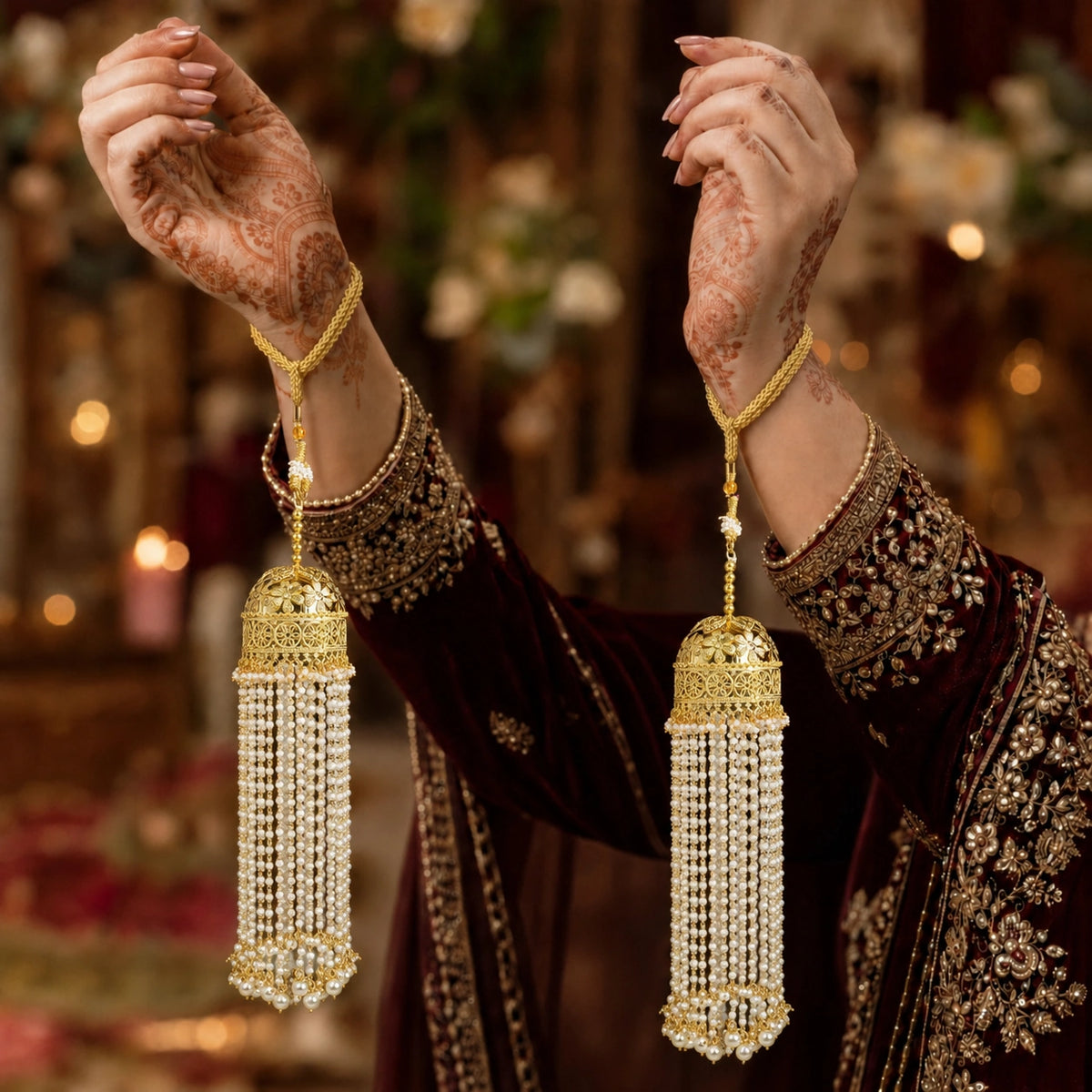 Traditional Long Gold Dome Pearl-Beaded Kalira