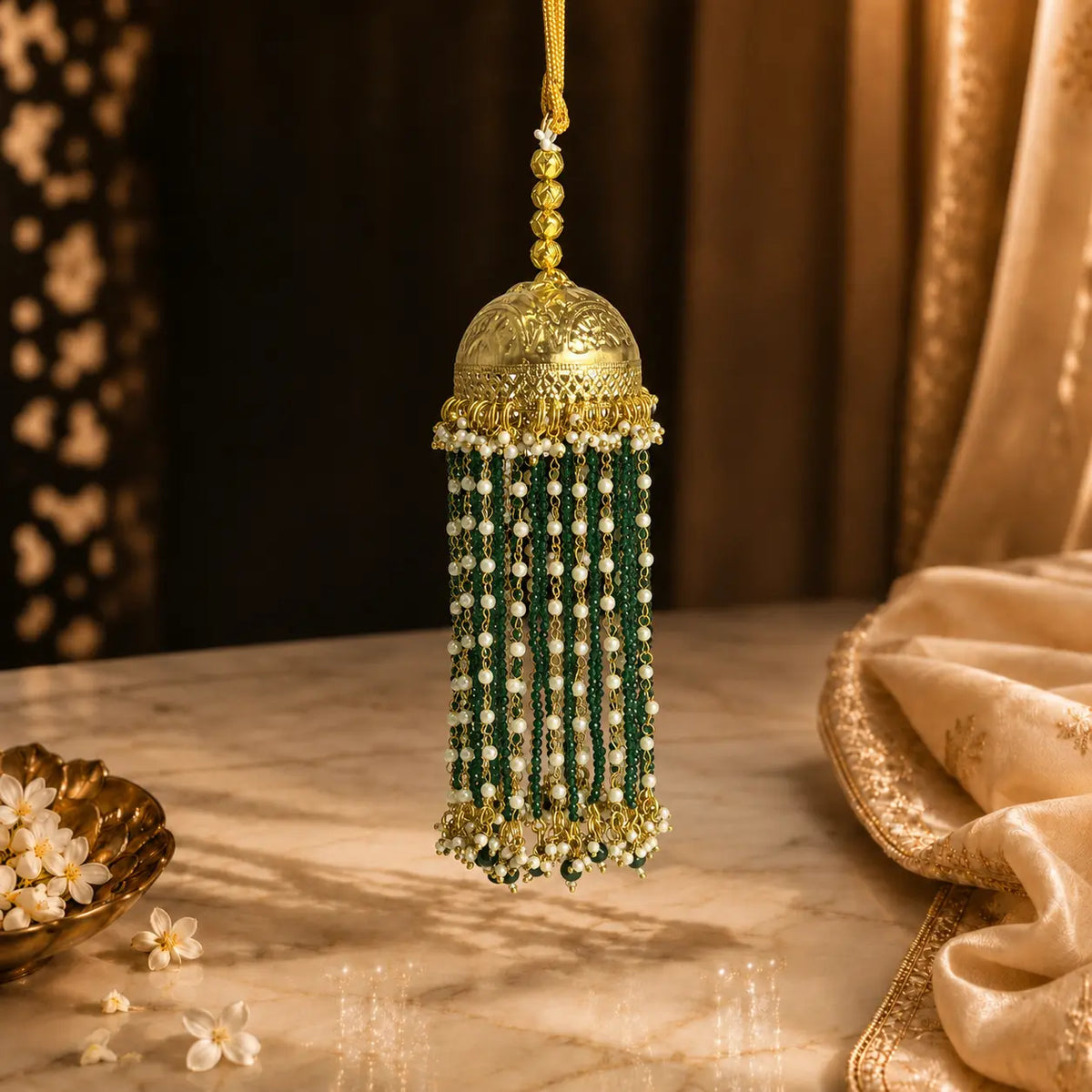 Traditional Jhumar-Style Bridal Kalira Pastel Green Bead Strands