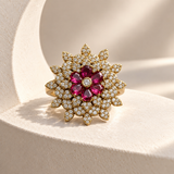 Layered Flower AD Stone Ring
