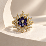 Layered Flower AD Stone Ring