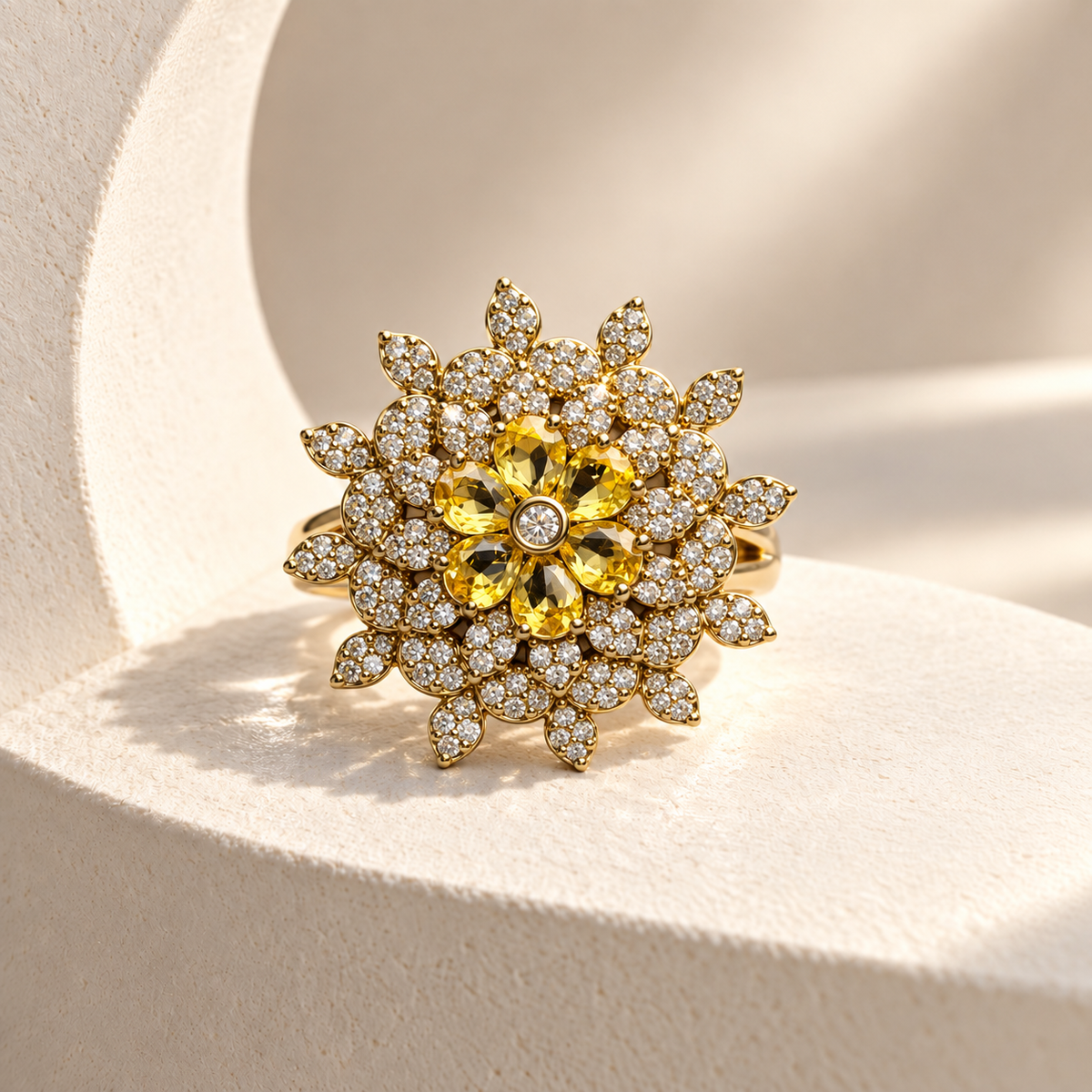 Layered Flower AD Stone Ring