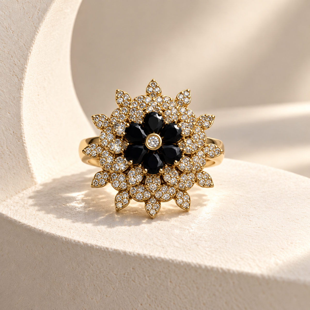 Layered Flower AD Stone Ring